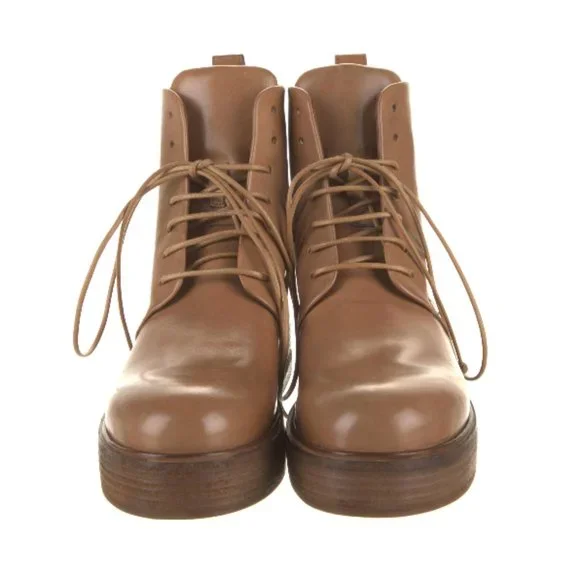 MARSÈLL camel lace-up leather combat boots platform sole 8 - Picture 3 of 4